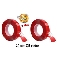 2 Adet Çift Taraflı Güçlü Silikonlu Şeffaf Bant 30 Mm X 5 Metre