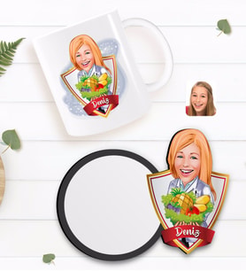 BK Gift Kişiye Özel Kadın Diyetisyen Karikatürlü Beyaz Kupa ve Ahşap Bardak Altlığı Hediye Seti-1