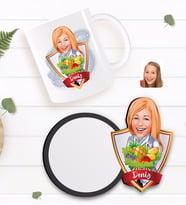 BK Gift Kişiye Özel Kadın Diyetisyen Karikatürlü Beyaz Kupa ve Ahşap Bardak Altlığı Hediye Seti-1