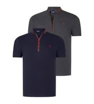İKİLİ SET T8571 DEWBERRY FERMUARLI ERKEK T-SHIRT-ANTRASİT-LACİVERT