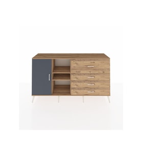 Kronos Konsol 4 Raflı 4 Çekmeceli Tek Kapaklı  176x59x99 Çam-Antrasit/Çam
