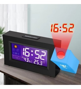 Monozone Masaüstü Yansıtmalı Saat Tarih Derece Nem Ölçer Alarmlı Projektör Masa Saati 180 ° Yansıtma