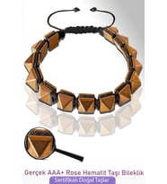 Sertifikalı Makrome Gerçek Rose Hematit Taşı Bileklik - Ayarlamalı (Çok Renkli)
