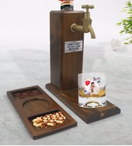 BK Gift Kişiye Özel İsimli Fotoğraflı Viski Bardağı & Musluklu Doğal Ahşap İçki Standı & Masif Ahşap Dikdörtgen Sunum Tabağı Çerezlik Hediye Seti-30