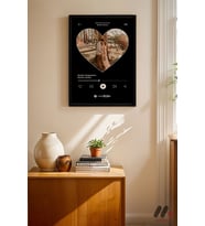 Kişiye Özel Kalp Fotoğraflı Müzik Posteri, Siyah Çerçeveli Duvar Tablosu