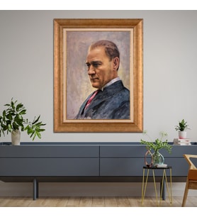 Altın Paspartulu Atatürk  Çerçeveli Tablo C79 (Gold)