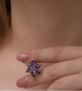 Vog Özel Tasarım Şık Model 925 Ayar Gümüş Roze Renk Mor Lotus Çiçeği Kolye Sarı,Beyaz Renk Seçeği (Rose)