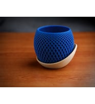 3D Baskı Küre Saksı - Kafes Dokulu İki Parçalı Dekoratif Saksı - Mavi-Bej