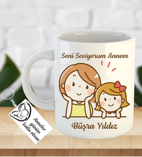 İsme ve Anneler Gününe Özel Kupa Bardak Anahtarlık Hediye