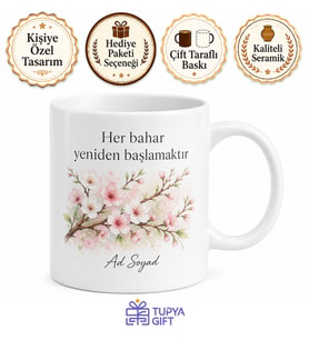İlkbahar Çiçek Açan Dal Çizimli Yeniden Canlanış Umut Kupa Bardak Hediye