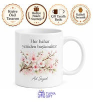 İlkbahar Çiçek Açan Dal Çizimli Yeniden Canlanış Umut Kupa Bardak Hediye