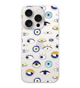 PrintiFy Apple  iPhone 15 Pro ile Uyumlu 1mm Slim Fit Nazar Boncuğu 2 Baskılı Şeffaf  Kılıf