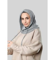 Gri Bağcıklı Peluş Salaş Balaklava Boyunluklu Bere Jakar Düz 2328_15