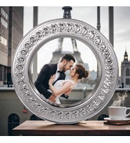 Kişiye Özel Fotoğraf Basklı Metal Tabak Plaket Gül Desenli Gold ve Gümüş Model 25 CM