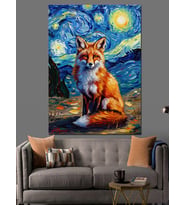 Van Gogh Tarzında Tilki Portresi Dekoratif Kanvas - Mdf Ahşap Tablo