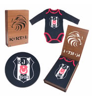 Beşiktaş Orjinal Lisanslı Kişiye Özel Ahşap Kutulu Uzun Kol Zıbın & Body (Siyah)