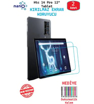 2 ADET HTC 14 PRO 12" Tablet İçin Tam Uyumlu Ekran Koruyucu Şeffaf Cam Nano HD Esnek Kırılmaz