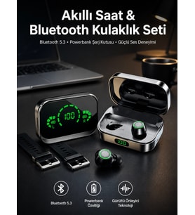 TWS Bluetooth Kulaklık ve Akıllı Saat Uyku Takibi Nabız Ölçer Uzun Pil Ömrü