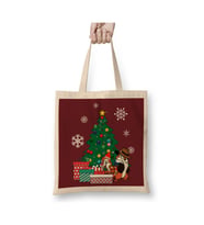 Chip N Dale Around The Christmas Tree Beyaz Bez Çanta Uzun Saplı Alışveriş Çantası