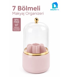 7 Bölmeli Kapaklı Pembe Kozmetik Organizer, Fırça ve Ruj Düzenleyici