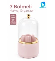 7 Bölmeli Kapaklı Pembe Kozmetik Organizer, Fırça ve Ruj Düzenleyici