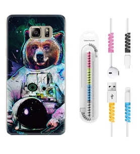 Samsung S7 Edge S20 Fe Plus Ultra S21 S22 Kılıf Kablo Koruma Spiral Silikon Astronot Panda 1755