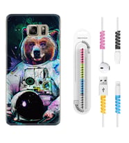 Samsung S7 Edge S20 Fe Plus Ultra S21 S22 Kılıf Kablo Koruma Spiral Silikon Astronot Panda 1755