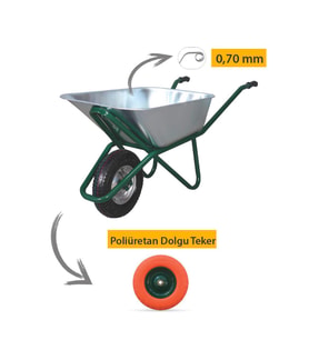 Kanat Pro Galvanizli Demonte El Arabası 0.70 mm Sac Poliüretan Dolgu Rulmanlı Teker