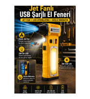 Jet Fanlı USB Şarjlı El Feneri 2W Ön LED 3W COB LED Işık 800 Lümen Fanlı Lamba Mıknatıslı Aparatlı Çok Fonksiyonlu