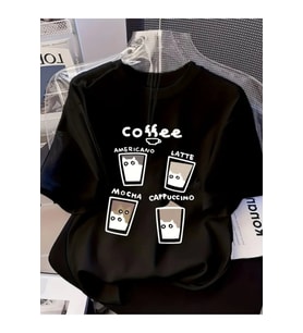Baskılı Oversize Bisiklet Yaka T-shirt - Siyah