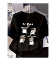 Baskılı Oversize Bisiklet Yaka T-shirt - Siyah