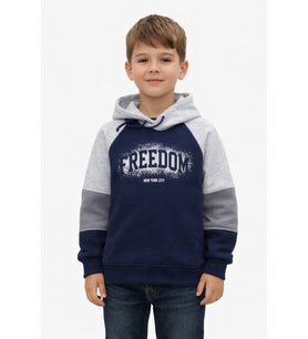 Monox Erkek Çocuk Feedom Baskılı 3 İplik Şardonlu Kapşonlu Sweatshirt (Gri)