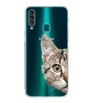 Samsung Galaxy A20s  Kamera Korumalı  Kapak Catface Tasarımlı  Şeffaf Kılıf