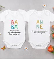 BK Kids Anne-Baba Tasarımlı 2'li Bebek Body Zıbın - 1, Anneler Günü Hediyesi, Babalar Günü Hediyesi, Yeni Doğan Hediyesi