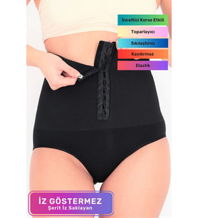 Premium Toparlayıcı Sıkılaştırıcı Vücut Şekillendirici Kaymaz Ağraflı Yüksek Bel Slip Korse (Siyah)