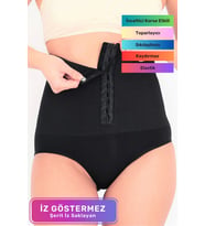 Premium Toparlayıcı Sıkılaştırıcı Vücut Şekillendirici Kaymaz Ağraflı Yüksek Bel Slip Korse (Siyah)