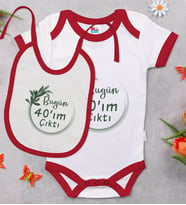 BK Kids 40'ım Çıktı Tasarımlı Kırmızı Bebek Body Zıbın ve Mama Önlüğü Hediye Seti-1