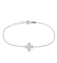 EMILIANO JEWELLERY Zirkon Taşlı Pırlanta Montür Yonca Desenli Gümüş Rengi Kaplama Gümüş Bileklik