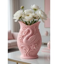 MYCRAFT3D Kuğu Desenli Dekoratif Vazo 15 cm  3D Baskılı Mat Dokulu Şık Masa ve Raf Dekoru