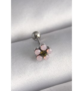 316L Çelik Gümüş Renk Zirkon Taşlı Çiçek Tragus Piercing 5886 - HPSBYI2695-5390