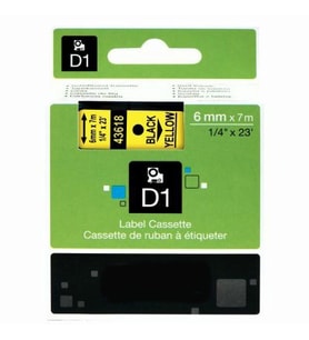 PUUN®Dymo D1 43618 S0720790 6 mm x 7 mt Muadil Sarı Etikete Siyah Yazı Şerit Etiket Kaseti (Çok Renkli)
