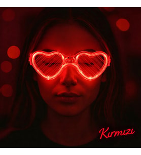 Kırmızı LED Işıklı Kalp Gözlük – 3 Modlu Parti &amp; Glow Gözlüğü