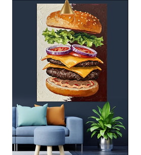 Soğan Halkalı Büyük Hamburger Dekoratif Kanvas - Mdf Ahşap Tablo