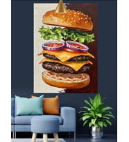 Soğan Halkalı Büyük Hamburger Dekoratif Kanvas - Mdf Ahşap Tablo