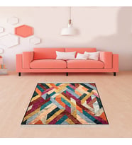 Geometrik Desenli Renk Geçişli Dijital Baskı Yıkanabilir Kaymaz Taban Modern Salon Halısı ve Yolluk (Çok Renkli)