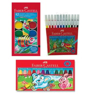 Faber Castell Pastel Boya 12 li - Keçeli Boya Kalemi 12 li - Sulu Boya 12 li - 3 lü Set