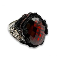 AgaKulche Gümüş Erkek Kırmızı Taşlı Damask Desen Yüzük