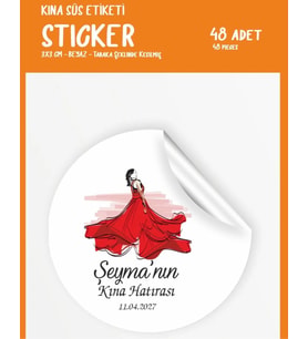 Kına Etiketi 3cm Gelin Hamamı Süs Etiketi Beyaz Sticker Kişiye Özel 48 Adet