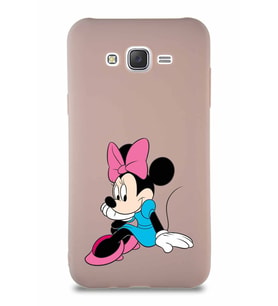 Samsung Galaxy J7 Soft Premier Kapak Minnie Mouse-E Tasarımlı Silikon Kılıf - Pudra (Şeffaf)