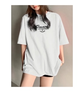 Thousand Baskılı Oversize Bisiklet Yaka T-shirt - Beyaz